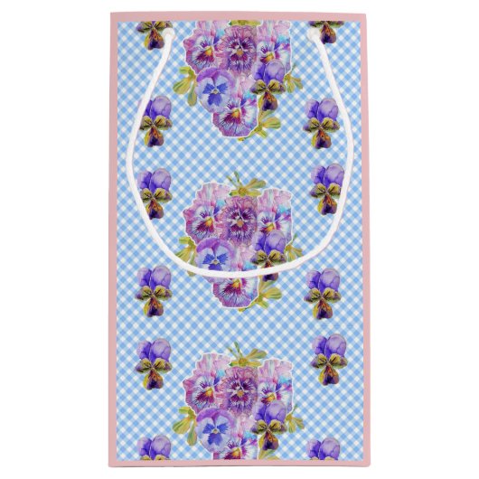 シャビーシックブルーギンガムフラワーズフローラ抱き枕 スモールペーパーバッグ (裏面)