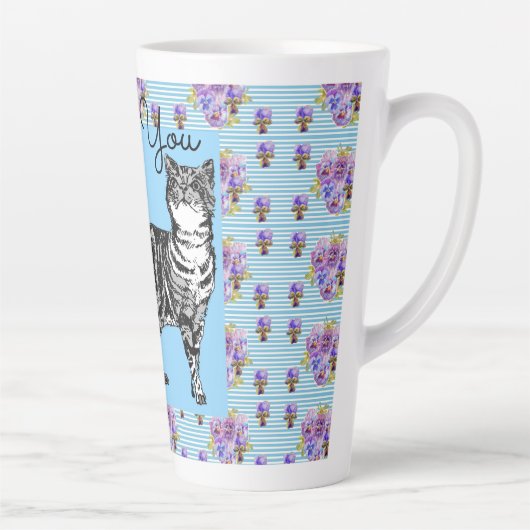 シャビーシックブルーストライプタビー猫ラブハート カフェラテマグ (右)