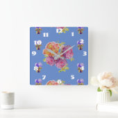 シャビーシックブルーバラズバラフローラルームクロック スクエア壁時計 (ホーム)