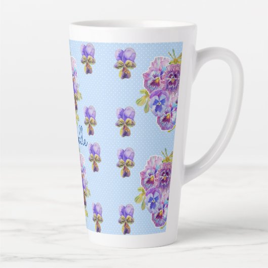 シャビーシックブルーパンシーフローラ水玉模様マグ カフェラテマグ (右)