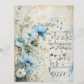 シャビーシックブルーフローラスクラップブック紙 (正面/裏面)