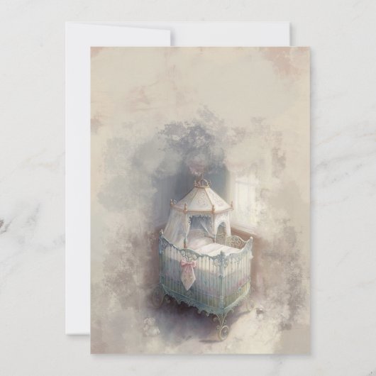 シャビーシックブルーベビークリブベビーシャワー招待状 招待状 (裏面)