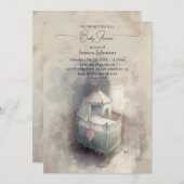 シャビーシックブルーベビークリブベビーシャワー招待状 招待状 (正面/裏面)