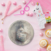 シャビーシックブルーベビーベッド ペーパープレート (パーティー)