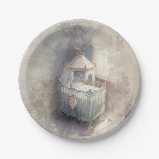 シャビーシックブルーベビーベッド ペーパープレート (正面)