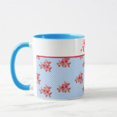 シャビーシックブルーレッドフローラリリーギンガムアートマグ マグカップ (左)