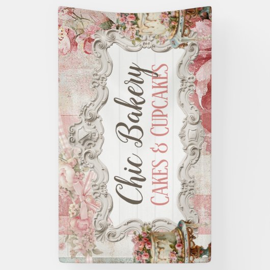 シャビーシックベーカリーコテージヴィンテージバナー 横断幕 (縦)