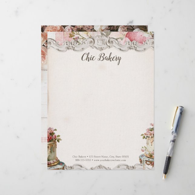 シャビーシックベーカリーコテージヴィンテージ レターヘッド (正面/裏面インサイチュ)