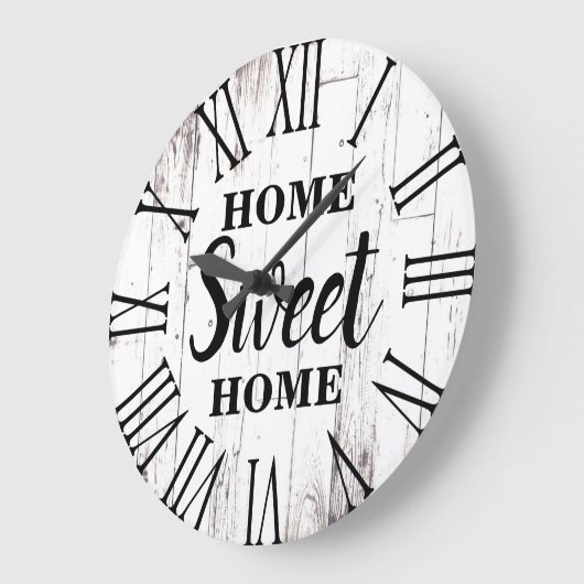 シャビーシックホワイトウッドカントリー素朴ホームスウィート ラージ壁時計 (傾斜)