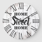 シャビーシックホワイトウッドカントリー素朴ホームスウィート ラージ壁時計 (正面)
