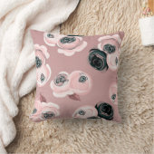 シャビーシックマウブピンク&ブラックバラ エレガント クッション (ブランケット)