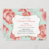 シャビーシックミント&コーラルブライダルシャワー招待 招待状 (正面/裏面)