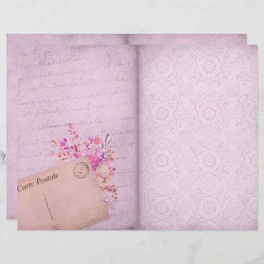 シャビーシックレース&フラワースクラップブック紙 (正面/裏面)