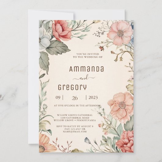 シャビーシックワイルドフラワー結婚式招待状 招待状 (正面)