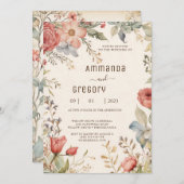 シャビーシックワイルドフラワー結婚式招待状 招待状 (正面/裏面)