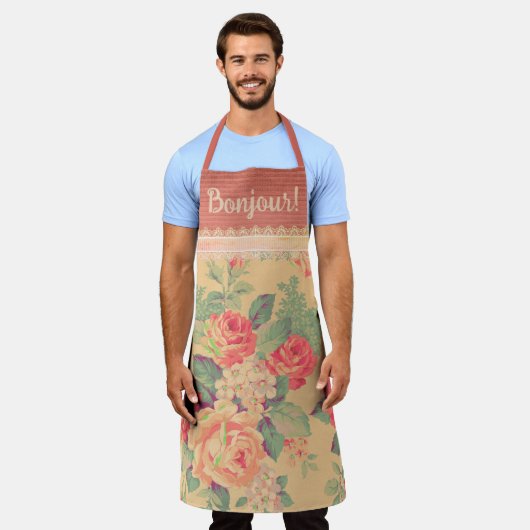 シャビーシックヴィンテージバラボンジュール エプロン (着用した状態)