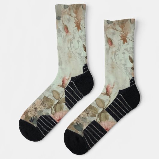 シャビーシックヴィンテージバラ背景 ソックス (左)