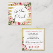 シャビーシックヴィンテージバラ金ゴールドストライプソーシャルメディア スクエア名刺 (正面/裏面)