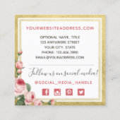 シャビーシックヴィンテージバラ金ゴールドストライプソーシャルメディア スクエア名刺 (裏面)