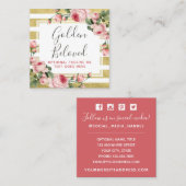 シャビーシックヴィンテージバラ金ゴールドストライプソーシャルメディア スクエア名刺 (正面/裏面)