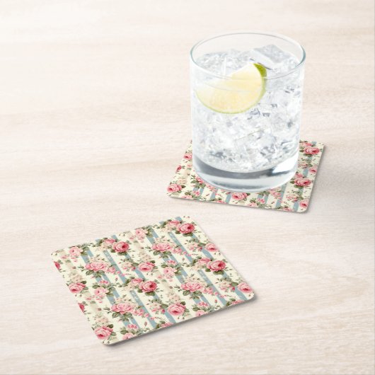 シャビーシックヴィンテージバラ スクエアペーパーコースター (インサイチュ)