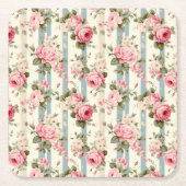 シャビーシックヴィンテージバラ スクエアペーパーコースター (正面)