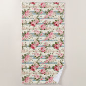 シャビーシックヴィンテージバラ ビーチタオル (正面)