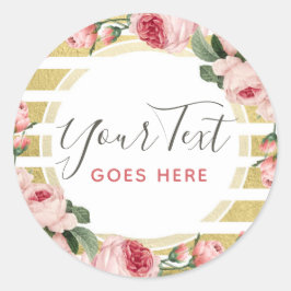 シャビーシックヴィンテージバラ&モダン金ゴールドストライプ ラウンドシール