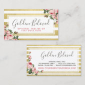 シャビーシックヴィンテージバラ&モダン金ゴールドストライプ 名刺 (正面/裏面)