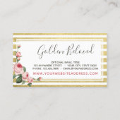 シャビーシックヴィンテージバラ&モダン金ゴールドストライプ 名刺 (裏面)