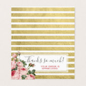 シャビーシックヴィンテージバラ&金ゴールドサンキューカード (外部フラット)