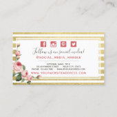 シャビーシックヴィンテージバラ&金ゴールドストライプソーシャル 名刺 (裏面)