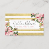 シャビーシックヴィンテージバラ&金ゴールドストライプソーシャル 名刺 (正面)