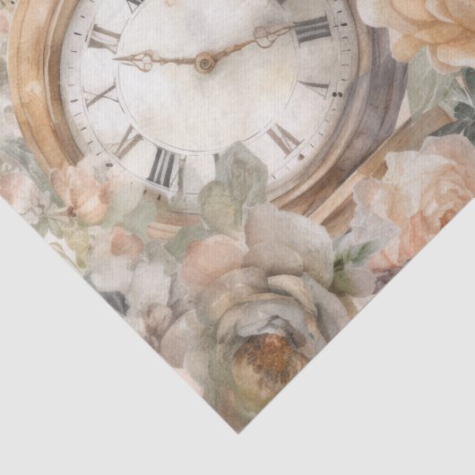 シャビーシックヴィンテージピンクローズアンティーク時計 薄葉紙 (詳細)