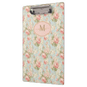 シャビーシックヴィンテージピンクローズフローラモノグラム クリップボード (左)