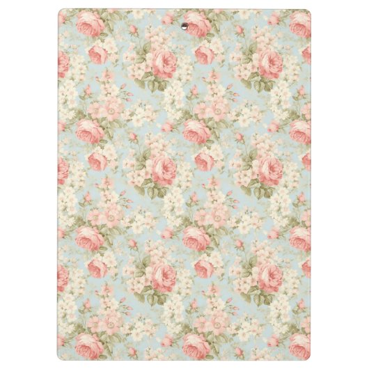 シャビーシックヴィンテージピンクローズフローラモノグラム クリップボード (裏面)