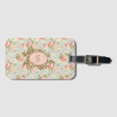 シャビーシックヴィンテージピンクローズフローラモノグラム ラゲッジタグ (正面横)