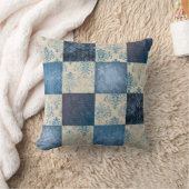 シャビーシックヴィンテージフェイクパッチワークブルー クッション (ブランケット)