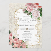 シャビーシックヴィンテージフランスのバラブライダルシャワー 招待状 (正面/裏面)