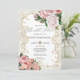 シャビーシックヴィンテージフランスのバラブライダルシャワー 招待状