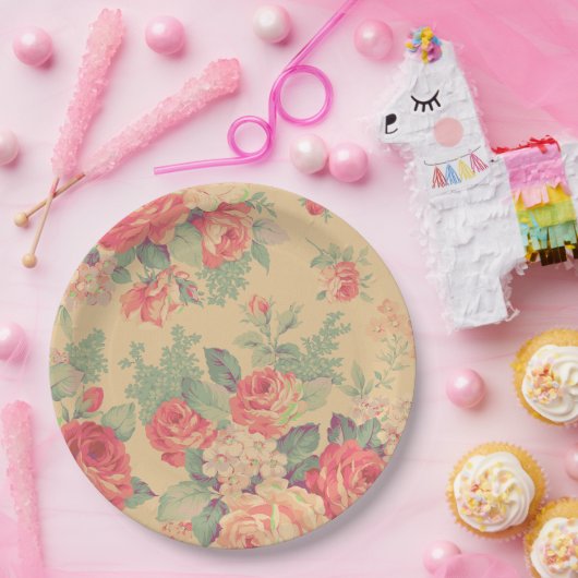 シャビーシックヴィンテージフローラカントリーフランスの ペーパープレート (パーティー)