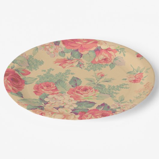 シャビーシックヴィンテージフローラカントリーフランスの ペーパープレート (アングル)