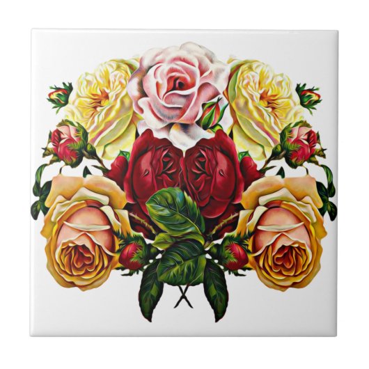 シャビーシックヴィンテージフローラバラブーケ タイル (正面)