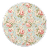 シャビーシックヴィンテージフローラビクトリアンピンクローズ セラミックノブ (正面)