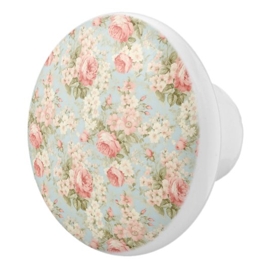 シャビーシックヴィンテージフローラビクトリアンピンクローズ セラミックノブ (右)