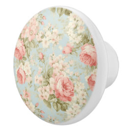 シャビーシックヴィンテージフローラビクトリアンピンクローズ セラミックノブ