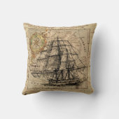 シャビーシックヴィンテージマップ航海の船 クッション (裏面)