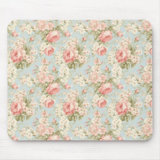 シャビーシックヴィンテージ赤面ピンクローズフローラ マウスパッド (正面)