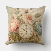 シャビーシックヴィンテージ赤面ブルーバラフローラ時計 クッション (正面)