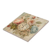 シャビーシックヴィンテージ赤面ブルーバラフローラ時計 タイル (側面)